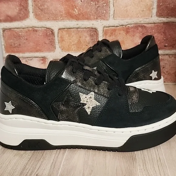 Michael Kors Black Lexi Embellished Mixed-Media Sneaker Women's 8.5 NIB - Picture 2 of 16